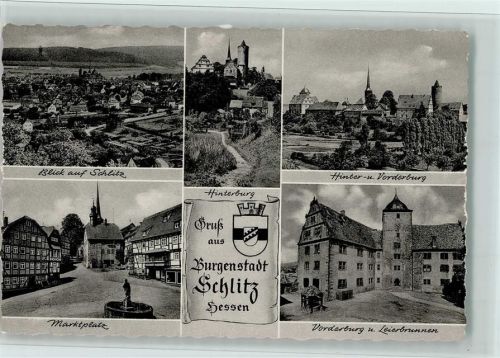 Schlitz Blick auf Schlitz Marktplatz Brunnen Hinterburg Hinter- und Vorderburg Vorderburg und Leierbrunnen Mehrfachaufnahme