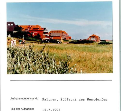 Baltrum Südfront des Westdorfes Foto montiert auf Karton