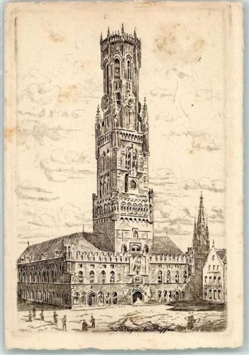 Bruges Radierung Turm Belfried