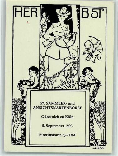Gürzenich 1993 Eintrittskarte 57. Sammler- und Ansichtskartenbörse Jägerin Engel sign. Caspari