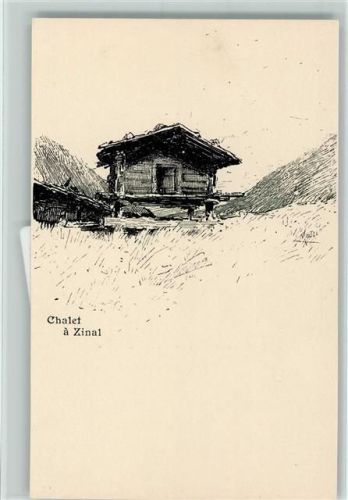 Zinal 1916 sign Meltzer - Chalet - Federzeichung , Verlag Vouga & Cie Nr. 2 , sehr gute Erhaltung AK