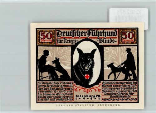 Oldenburg Notgeld Deutscher Führhund für Kriegsblinde