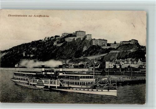 Ehrenbreitstein Ortsansicht mit Schiffbrücke Raddampfer