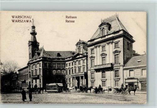 Warschau Rathaus Ratusz Straßenbahn Pferdekutschen