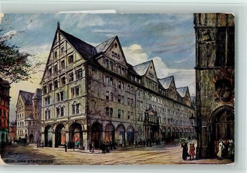Köln Stadt Neue Kölner Künstlerkarten Das neue Stadthaus Ölgemälde sign. Paul Geissler No. 508