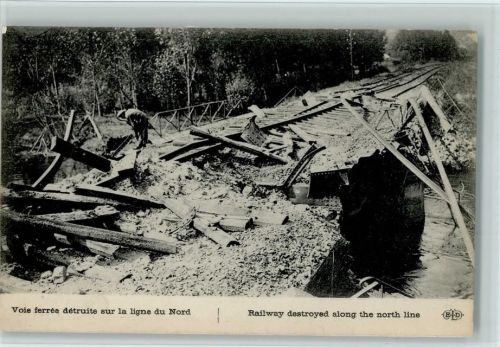 Railway destroyed along the north line - WK I Zertstörung der Eisenbahnbrücke
