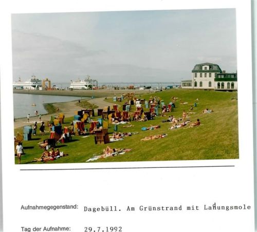 Dagebüll Am Grünstrand mit Landungsmole Foto montiert auf Karton