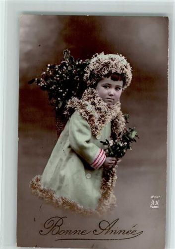 1917 Nr. 1262 - Bonne Annee - Mädchen mit Mistelzweige - handcoloriert