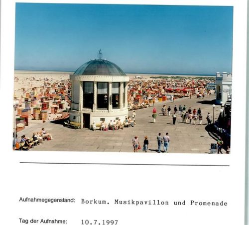 Borkum Musikpavillon und Promenade Foto montiert auf Karton