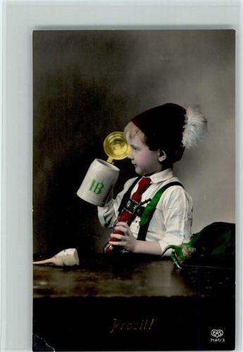 1926 Serie 7141-3 handcoloriert , Kind beim Bier trinken AK