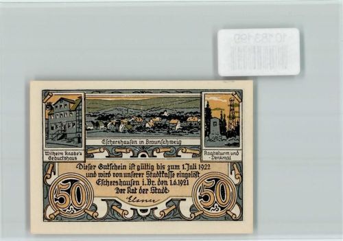 Eschershausen Notgeld Wilhelm Raabes Geburtshaus Raabeturm und -Denkmal