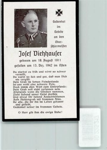 WK II Sterbebilder gefallen 1942 im Osten gefallener Soldat