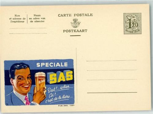 SAS Bier - Publibel 1337 Belgische Ganzsache Wertstufe 1,20