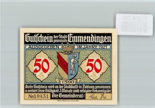 Emmendingen Notgeld50 Pfennig Stadtmauer