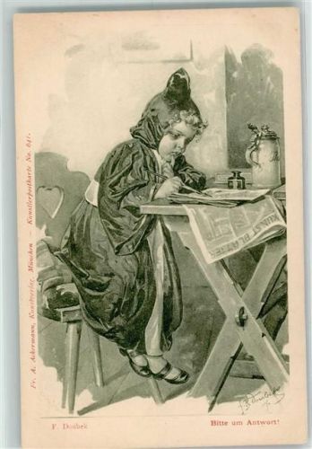 1902 sign. Doubek Tintenfaß Zeitung Ackermann Nr. 641 AK