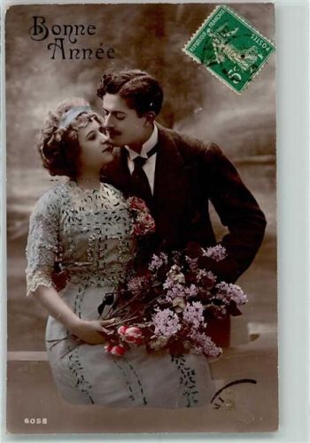 1909 Glamour Liebespaar handcoloriert Bonne Annee AK