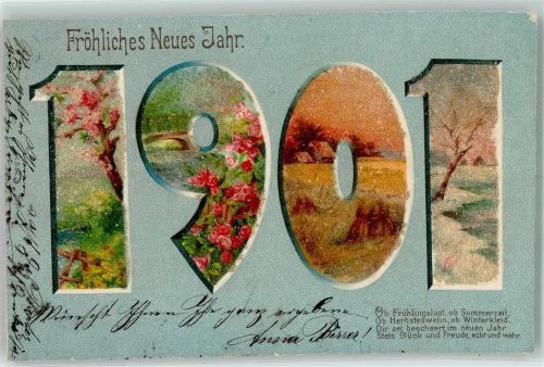 mit GlasperlenauflageJahreszahl 1901 Neujahr Spruch