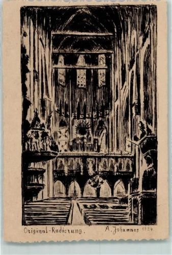 W2400 Lübeck St. Marien-Kirche sign. A. Johannes Radierung handsigniert beschnitten Radierung Radierung