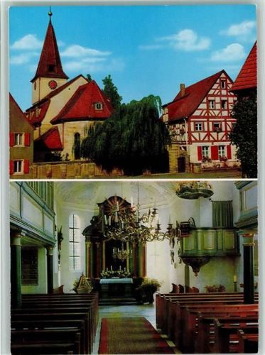 Reichenschwand Evang. Kirche Innenansicht m. Kanzel Pfarrhaus
