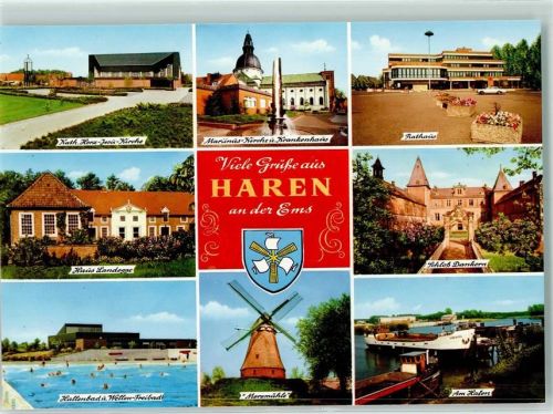 Haren Rückseite mit Abschürfungen bzw Kleberesten Haus Landegge Schloss Dankern Mersmühle Hafen Rathaus