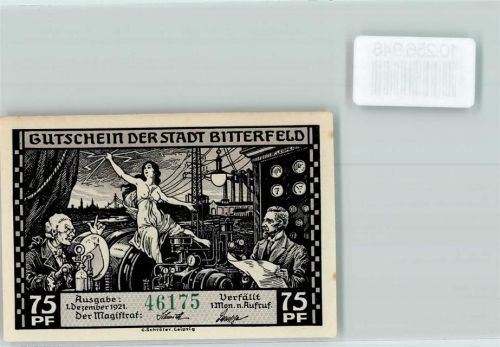 Bitterfeld Notgeld 75 Pfennig Kohlentagebau