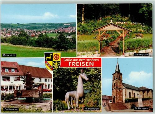 Freisen Mariengrotte Dorfbrunnen Fr. Pferdchen St. Remigius Rückseite mit Abschürfungen bzw Kleberesten