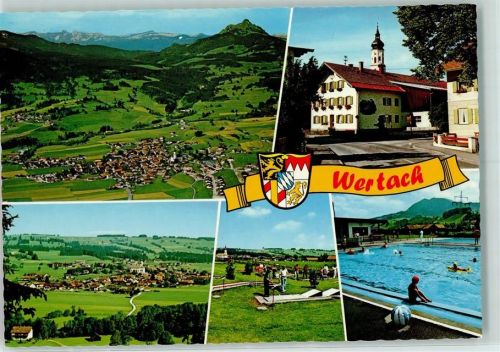 Wertach Fliegeraufnahme Schwimmbad Minigolf Rückseite mit Abschürfungen bzw Kleberesten