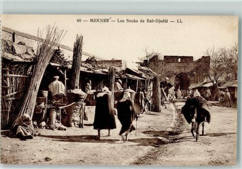 Meknes 1925 Les Souks de Bab-Gjedid Händler Geschäfte AK