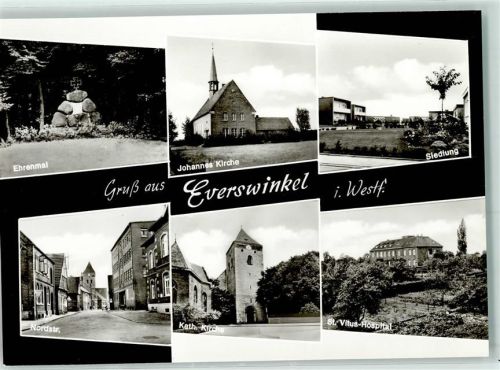 Everswinkel Rückseite mit Abschürfungen und Kleberesten Ehrenmal Johannes-Kirche Siedlung Nordstraße Kath. Kirche St. Vitus-Kirche