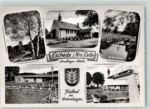 Eschede Rückseite mit Abschürfungen und Kleberesten Heideweg Kath. Kirche An der Aschau Freibad im Brunshagen