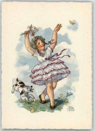 1941 Serie 2055-3 Mädchen Hund Schmetterling AK