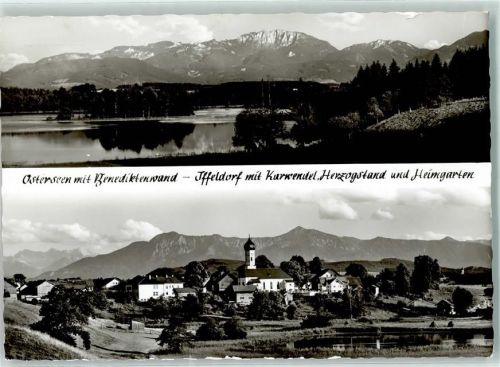 Iffeldorf Rückseite mit Abschürfungen und Kleberesten Osterseen mit Benediktenwand Karwendel Herzogstand Heimgarten