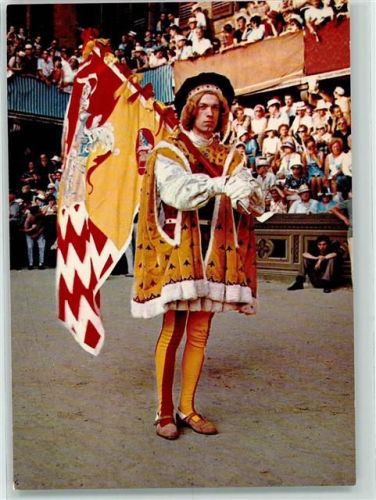 Siena Il Palio Corteo Storico Paggio Contrada Valdi Montone Histor. Umzug Fahnenträger