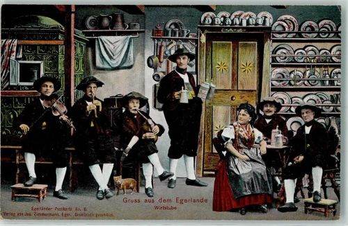 Cheb Egerlande Wirtsstube Bier Musikanten AK