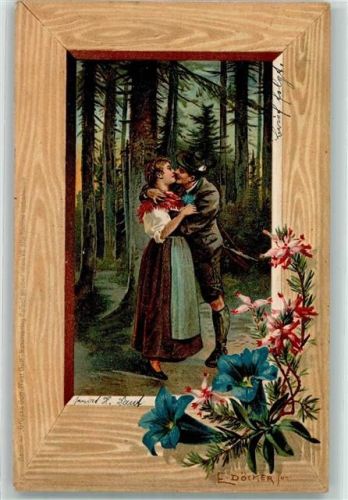 1905 Schmuckrahmen Serie 41 Grüß Gott Liebespaar Kuß AK
