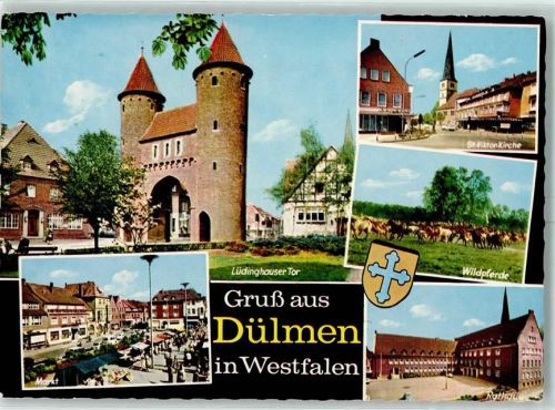Dülmen Lüdinghauser Tor Rathaus Markt Marktszene St. Viktor Kirche