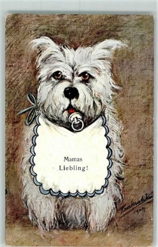 1910 Hund mit Schnuller und Latz - Verlag BKW Serie 311-6 vermenschlicht