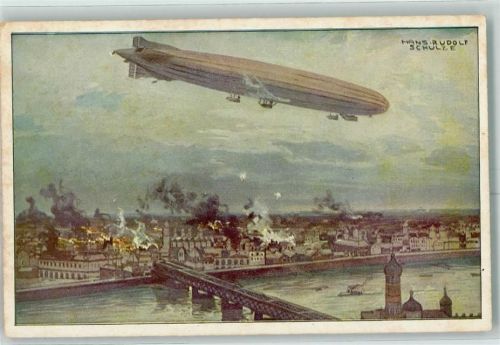 sign. Hans Rudolf Schulze Luftschiff Schütte Lanz Warschau bombardierend