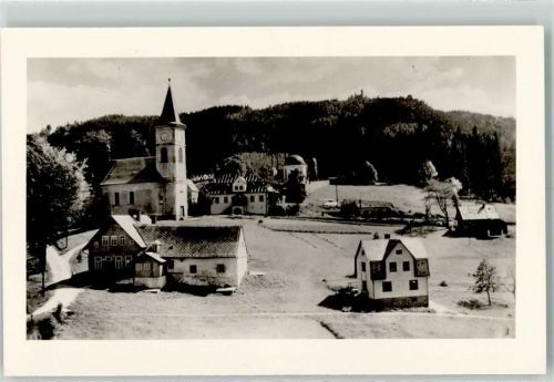 Albrechtice v Jizerskych 1952 Kirche mit Spitzberg Isergebirge