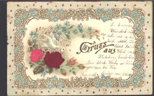 1902 Prägedruck Rosen Vergissmeinnicht AK