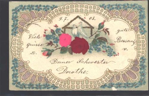 1903 Prägedruck Vergissmeinnicht Rosen Jugendstil