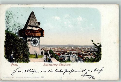 Edelsbach 1911 Schlossberg Uhrthurm Kind mit Reifen
