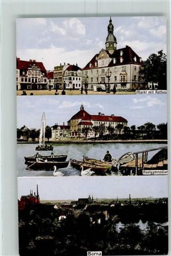 Borna Marktplatz Rathaus Realgymnasium Schwanenteich Schwäne