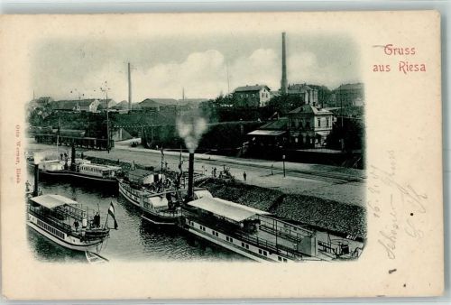 Riesa 1901 Dampfausflugsschiffe Güterbahnhof