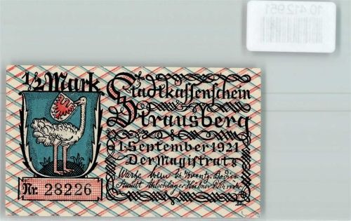 Strausberg Notgeld Wappen Vogel Strauss