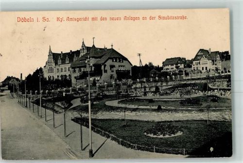 Döbeln 1912 kgl.Amtsgericht mit den neuen Anlagen an der Staubitzstraße