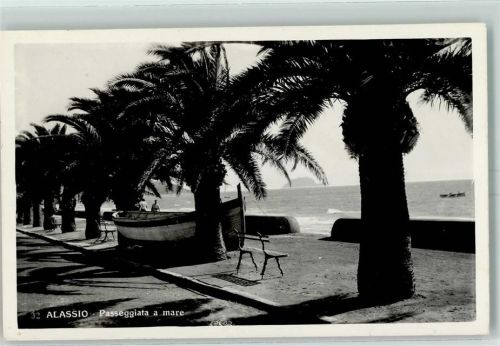 Alassio Passeggiata a Mare Uferpromenade Palmen Boot Meer