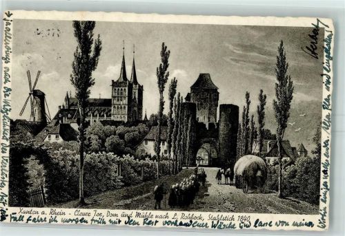 Xanten 1840 Clever Tor Dom und Mühle nach L. Rohbock Stahlstich