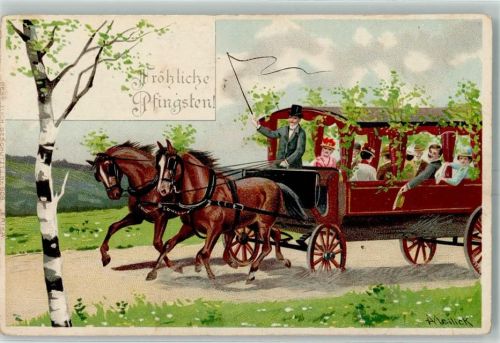 1901 Pfingsten Ausflug Kutsche AK