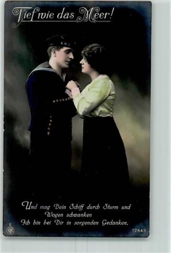NPG Serie 12643 Tief wie das Meer + Marineschiffspoststempel SMS Ostfriesland 28.8.1916